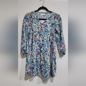 Zara Girls Floral Wrap Dress with Blue and Red Patterns Size 11-12